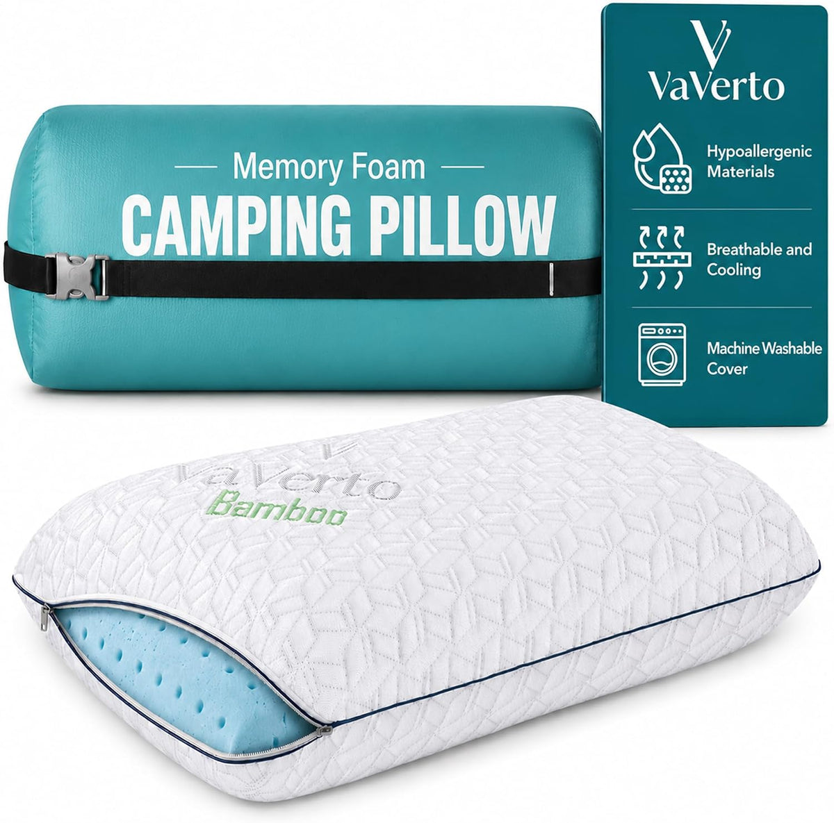 Vaverto Almohada de camping - Almohada de viaje de espuma viscoelás...
