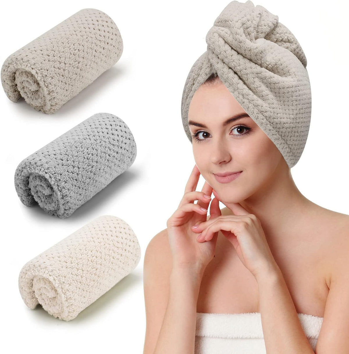 CZZXI 3 toallas de microfibra para el cabello, envolturas para el c...