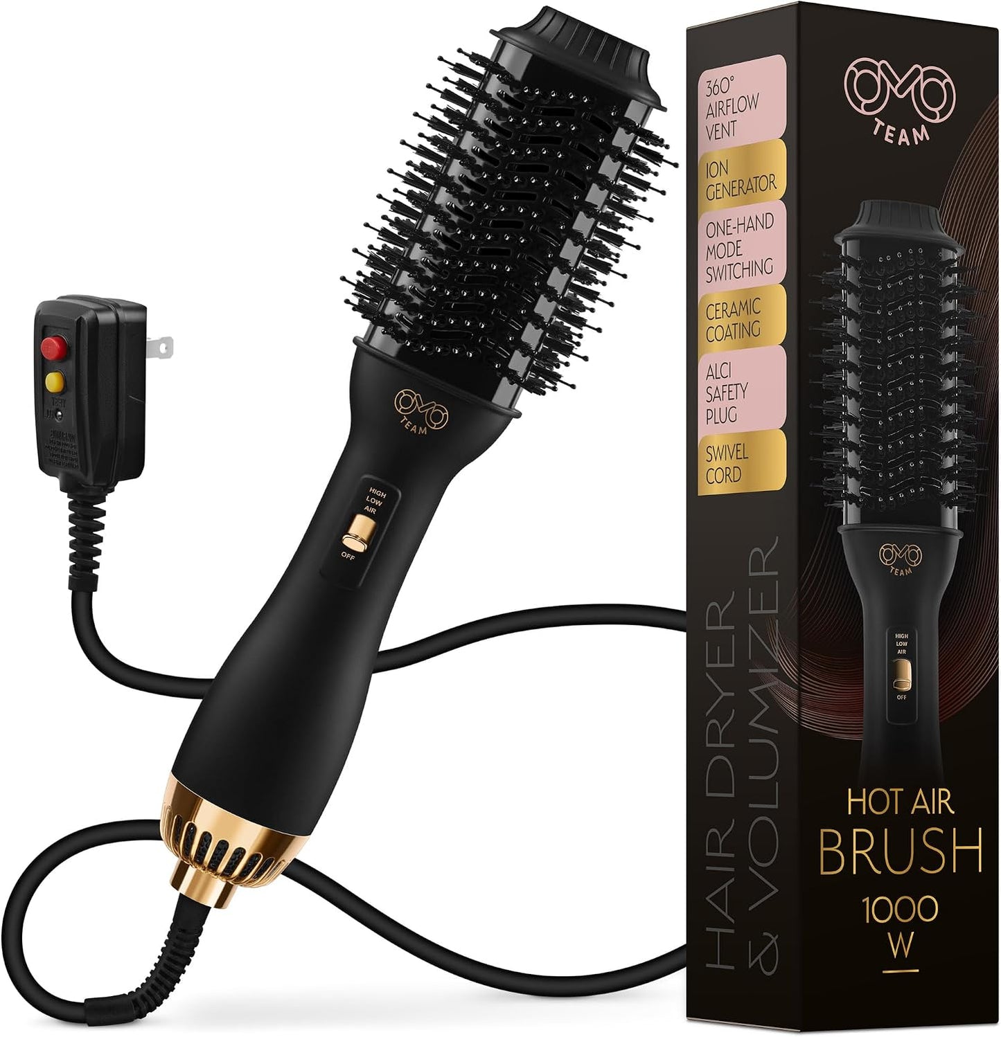 Cepillo secador de pelo profesional, secador y voluminizador dorado...