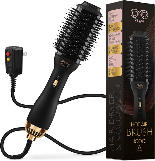 Cepillo secador de pelo profesional, secador y voluminizador dorado...