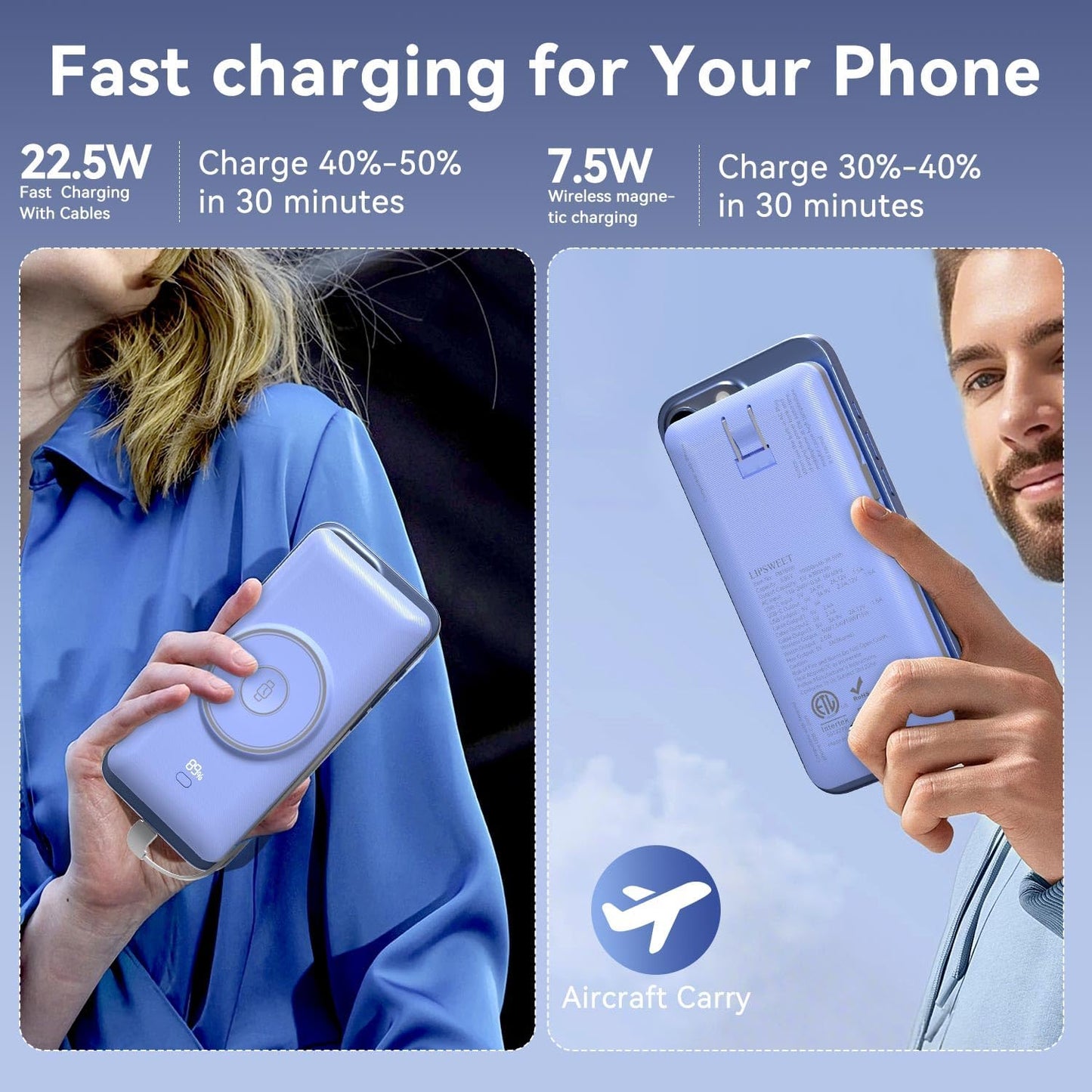 LUCKYFELLOW Banco de energía inalámbrico para teléfonos y Apple Wat...