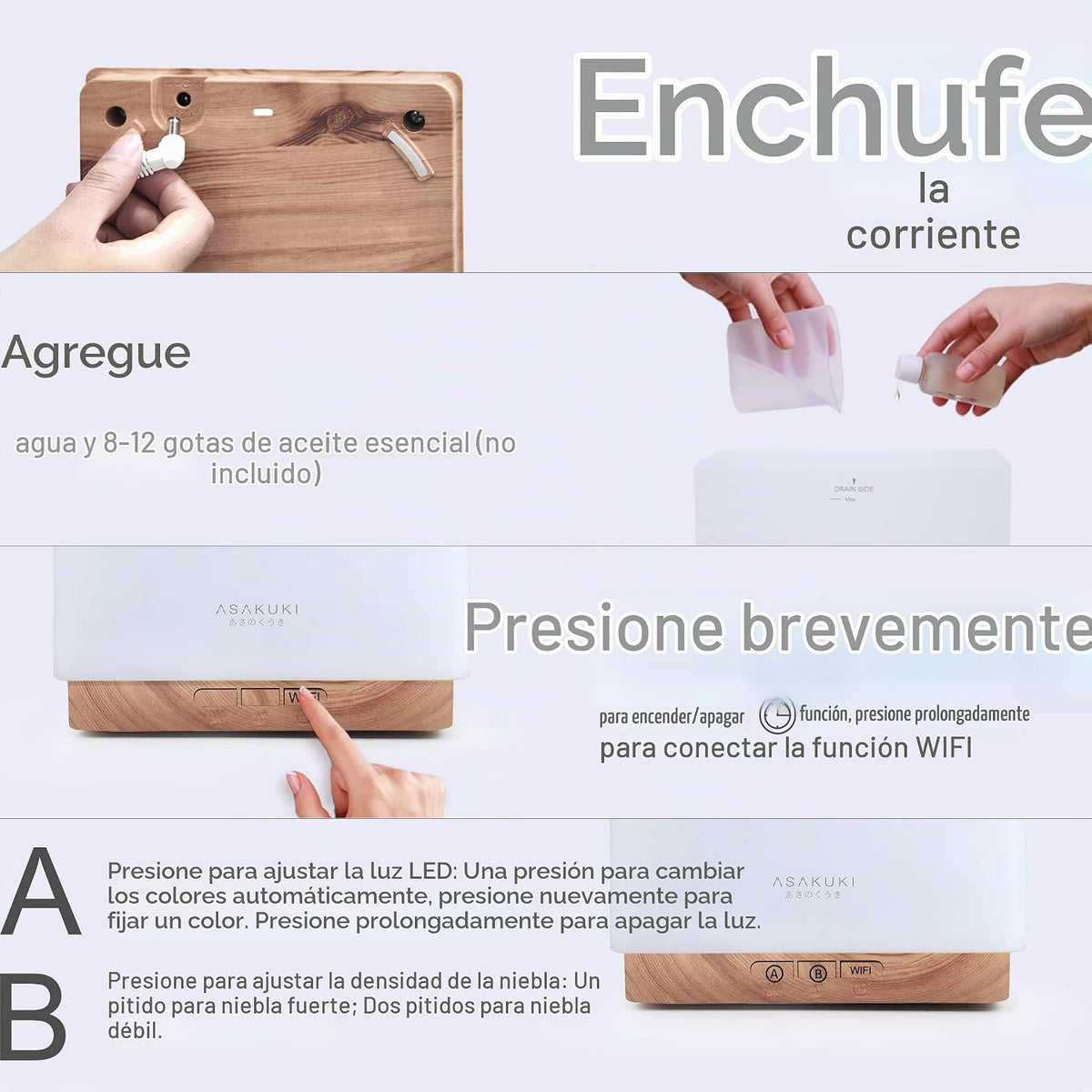 ASAKUKI Difusor de aceite esencial inteligente con aromaterapia y W...