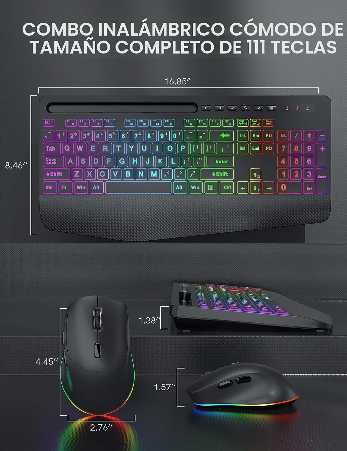 SABLUTE Combo de teclado y mouse inalámbricos, 9 efectos retroilumi...