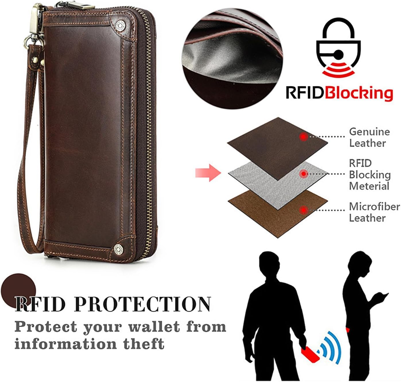 Cartera de mano de piel auténtica aceitada de grano superior para h...