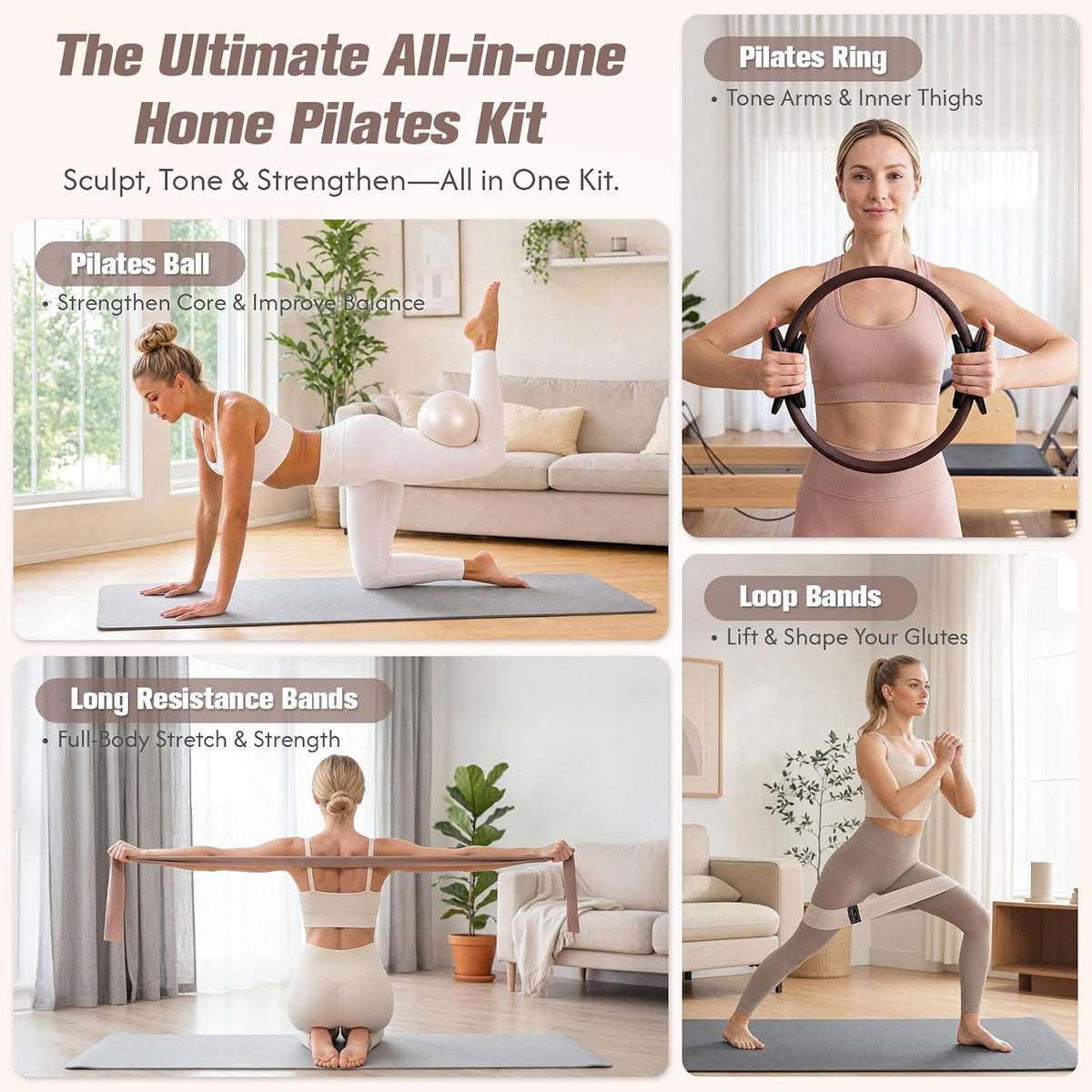 GINMIC Kit de pilates, equipo de pilates para entrenamientos en cas...