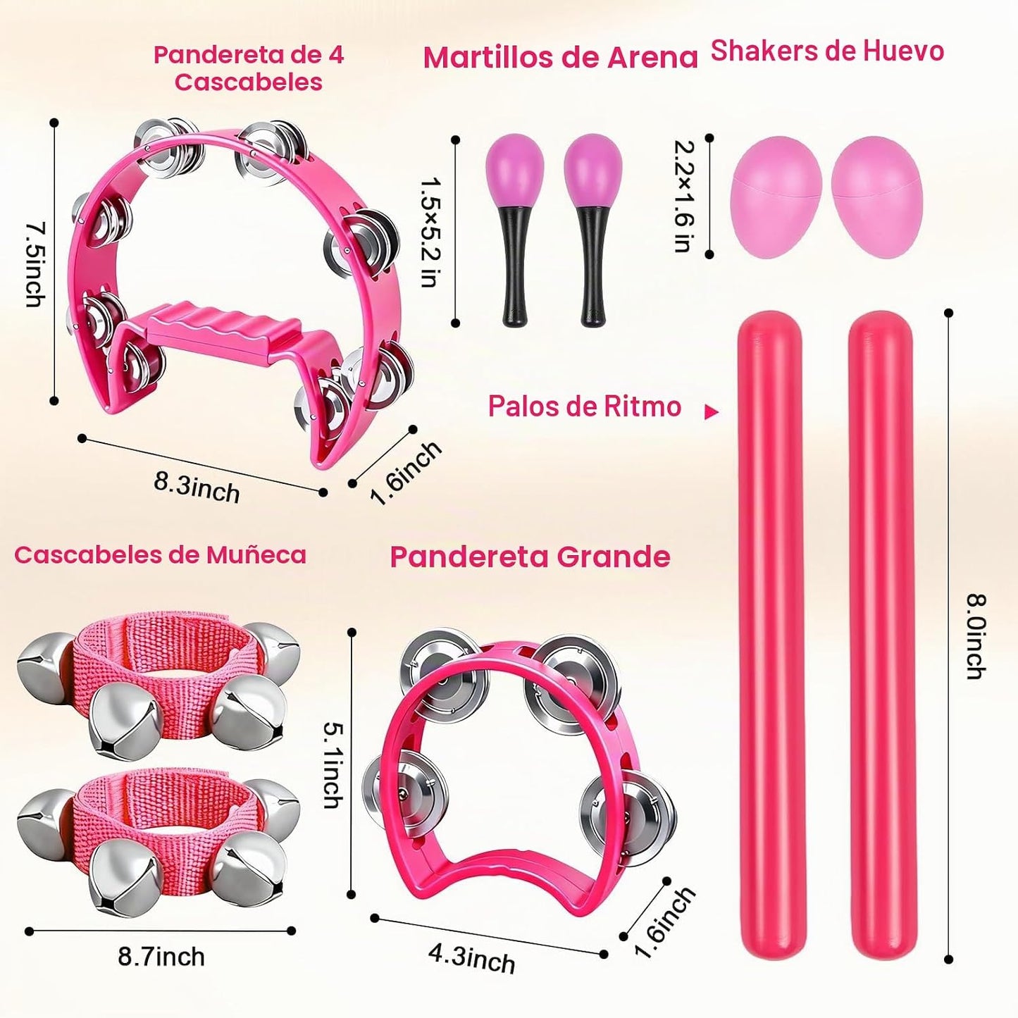 10 piezas de panderetas rosas para adultos - Pandereta de media lun...