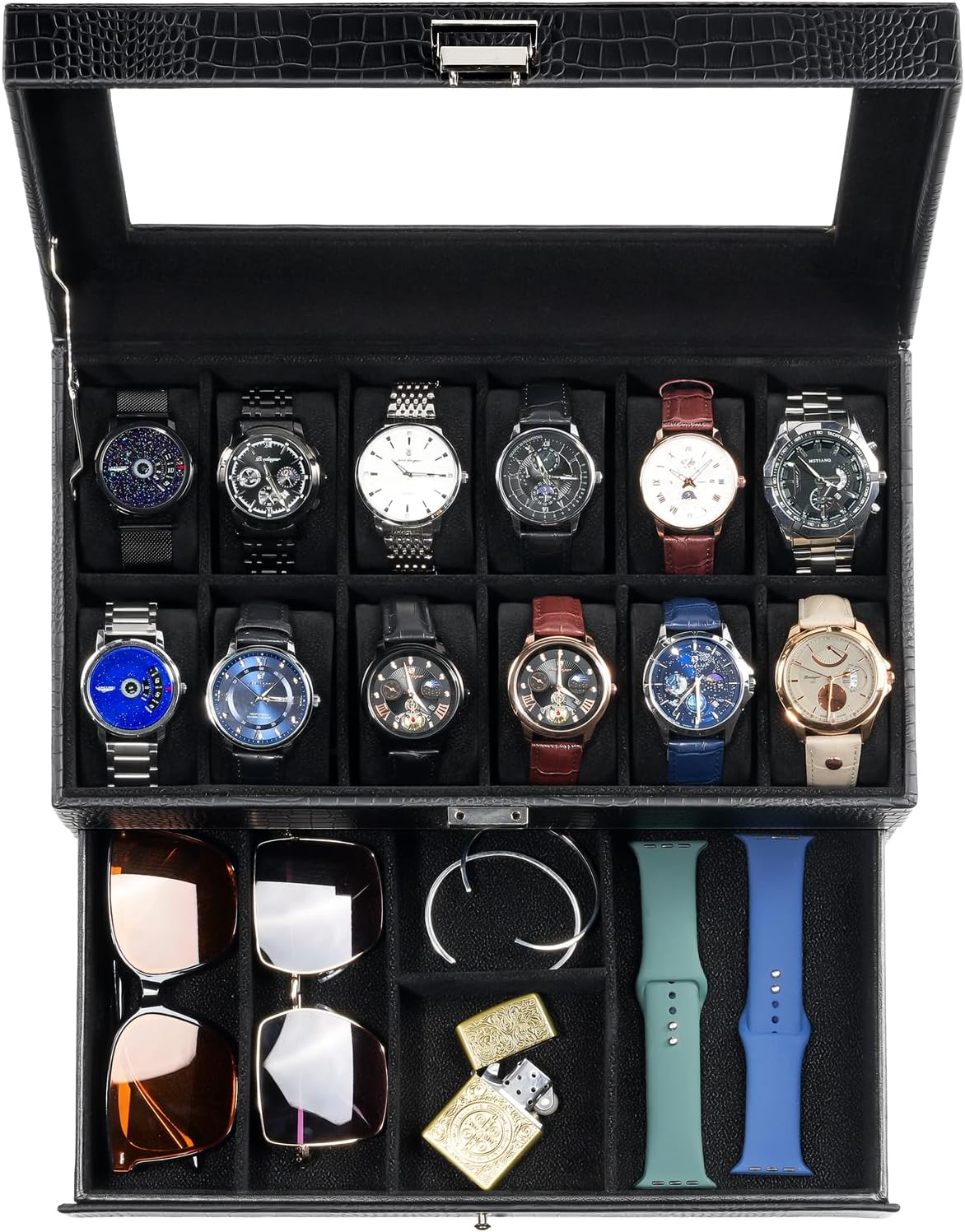 ProCase Caja de reloj, Caja de reloj para hombres con 12 ranuras y...