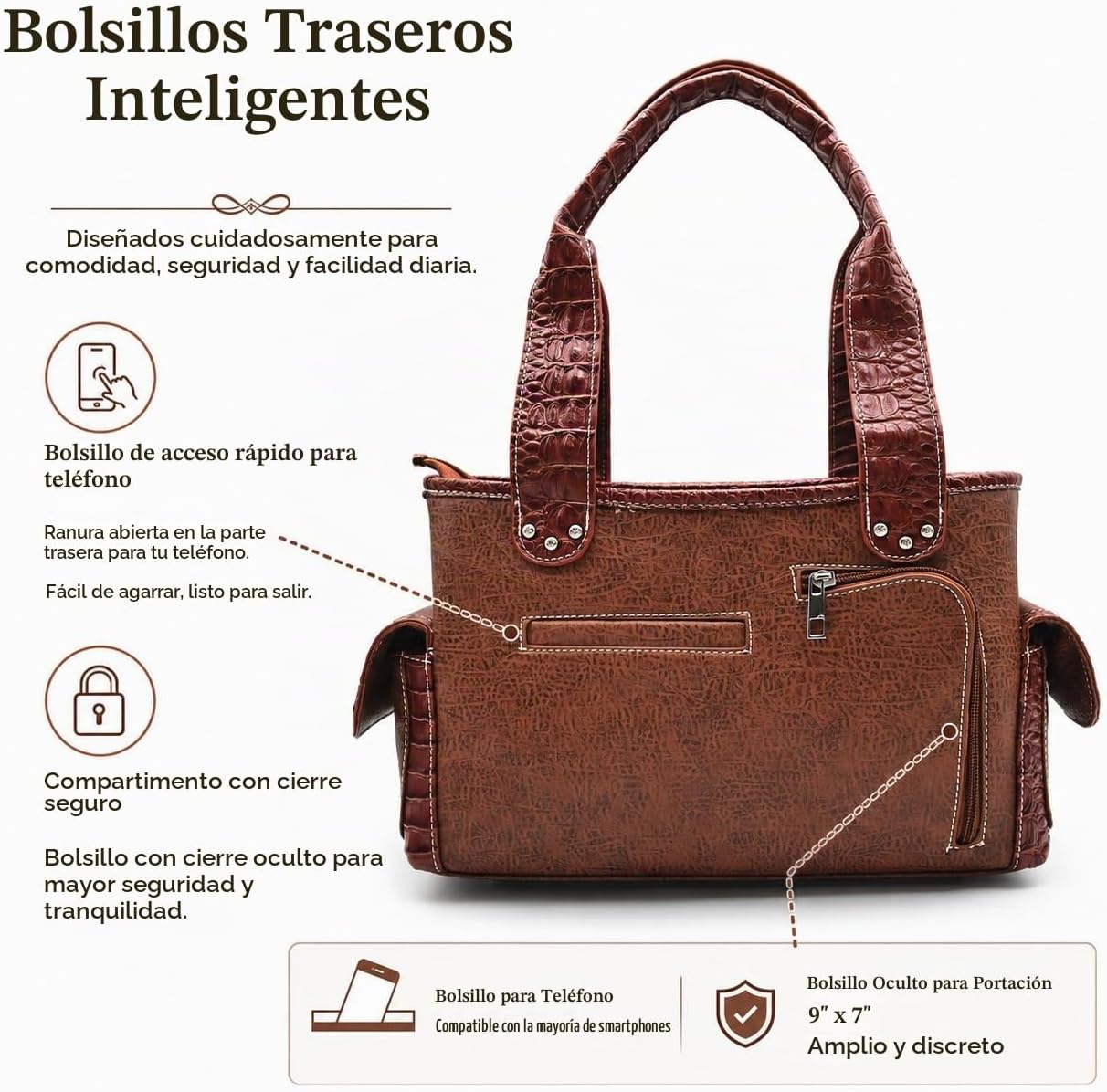 Estilo occidental vaquera tejida con flecos de cocodrilo magnífico...