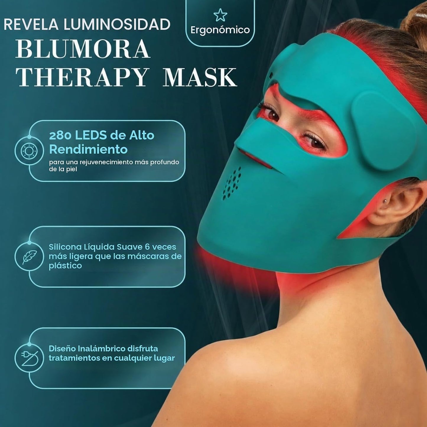 BluMora Terapia de luz roja para cara, terapia de luz LED inalámbri...