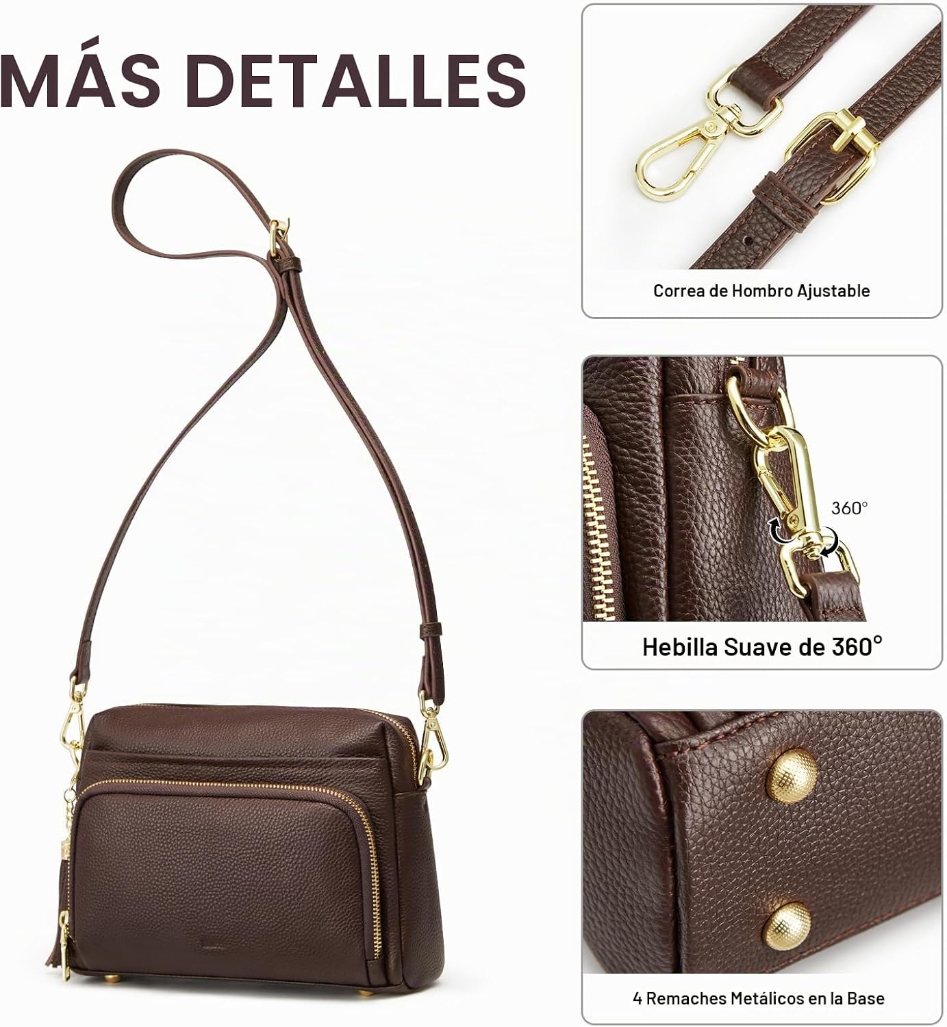 Kattee Bolso cruzado de cuero para mujer, pequeño, antirrobo, con c...