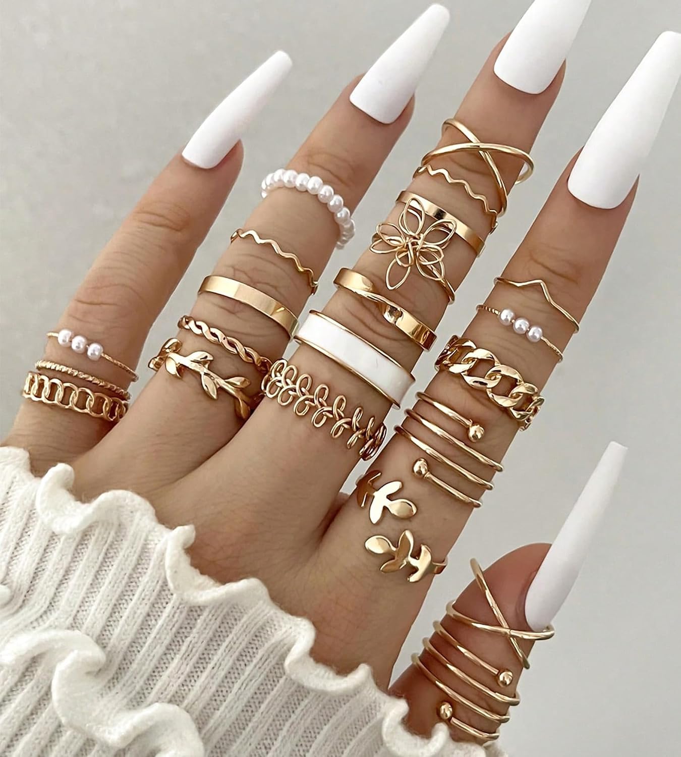 YEEZII Juego de 25 anillos dorados para nudillos para mujer, lindos...