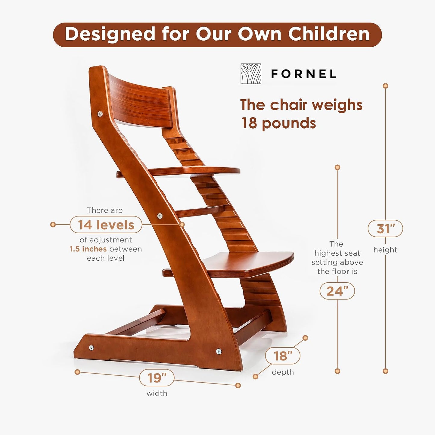 Fornel Silla alta de madera para bebés y niños pequeños, altura aju...