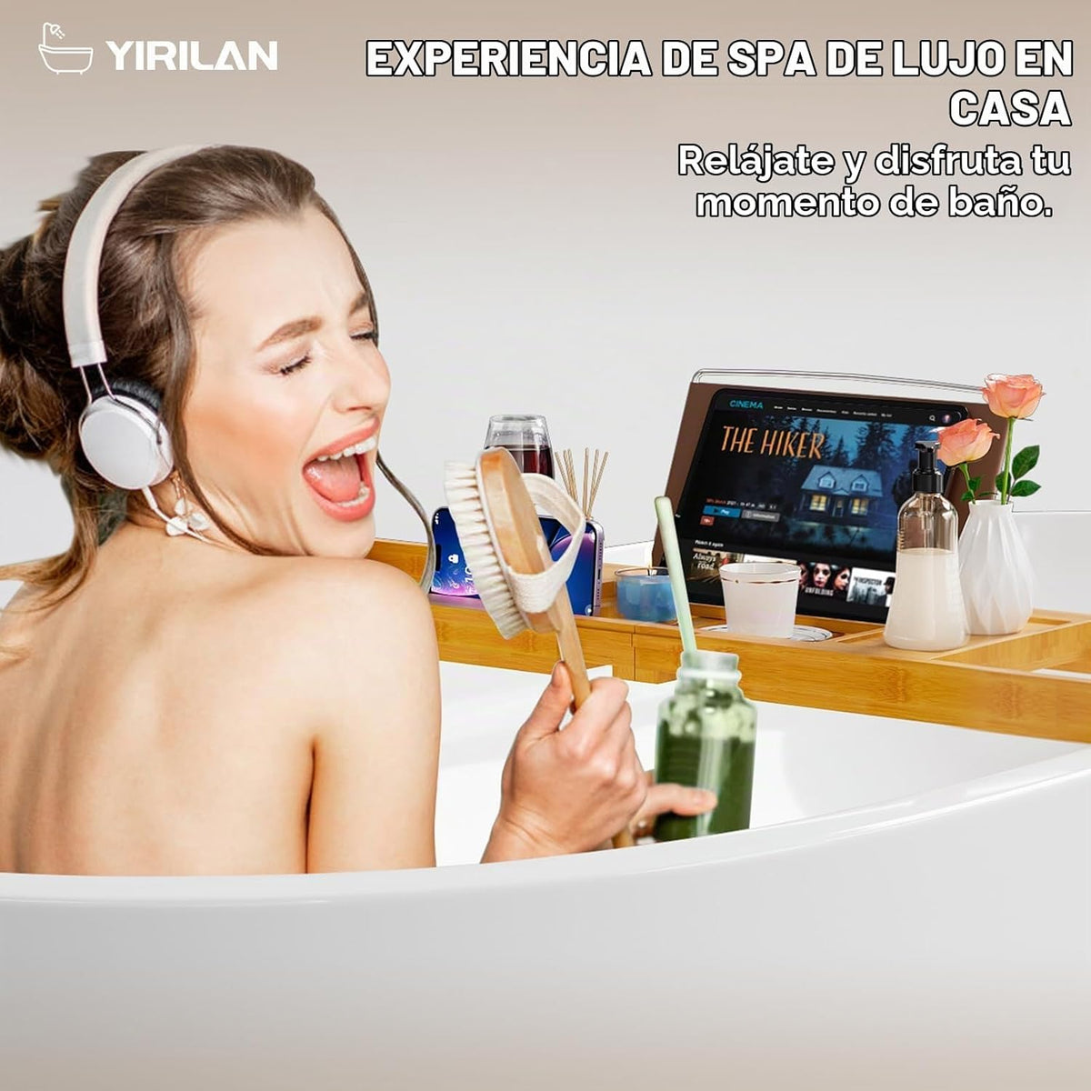 Yirilan Bandeja de bañera premium, bandeja de baño expandible, rega...