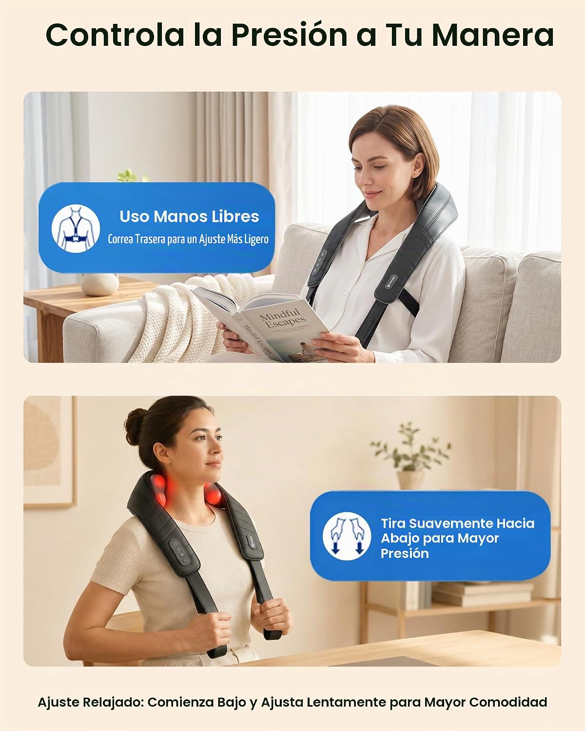 COMFIER Masajeador inalámbrico de cuello y hombros con calor, amasa...