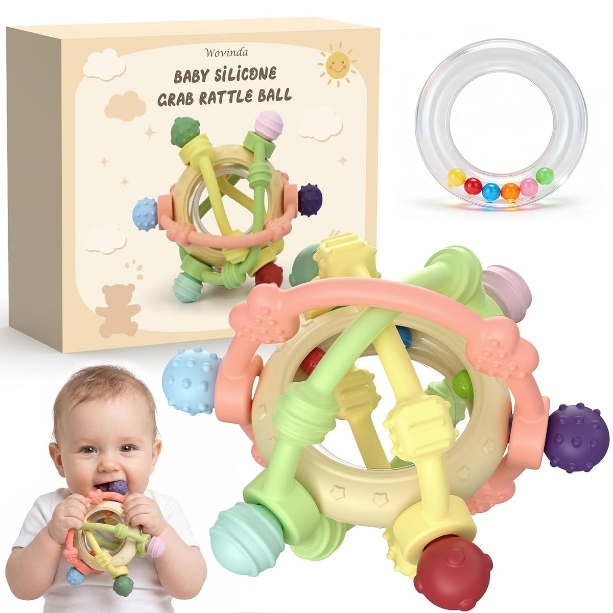 Juguetes sensoriales de bola de sonajero para bebés, juguetes de de...