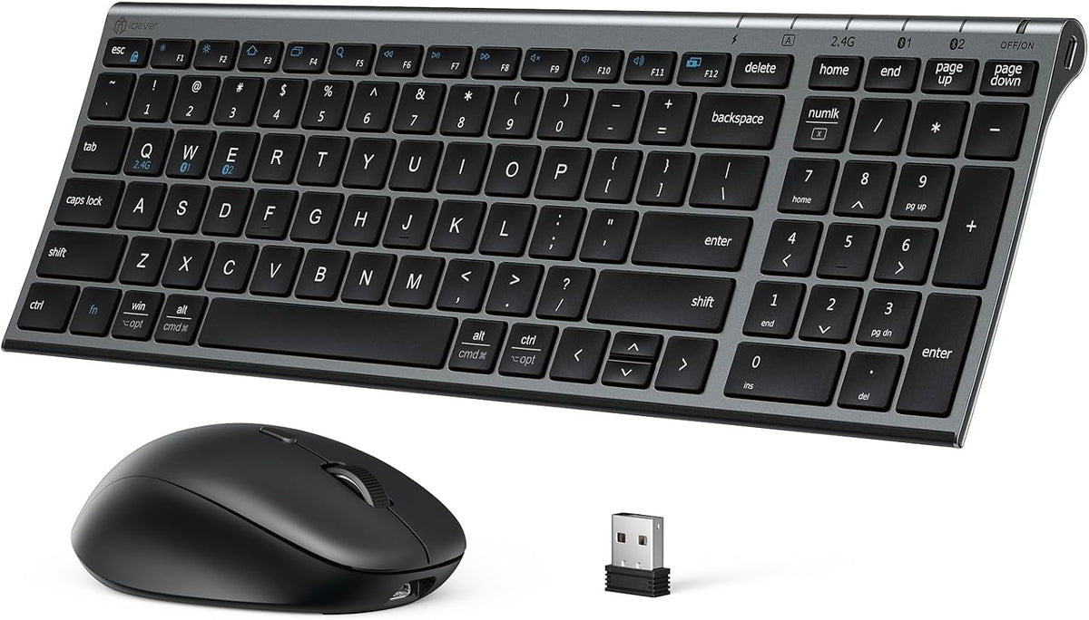 iClever Combo de teclado y mouse inalámbricos Bluetooth DK05, gris...