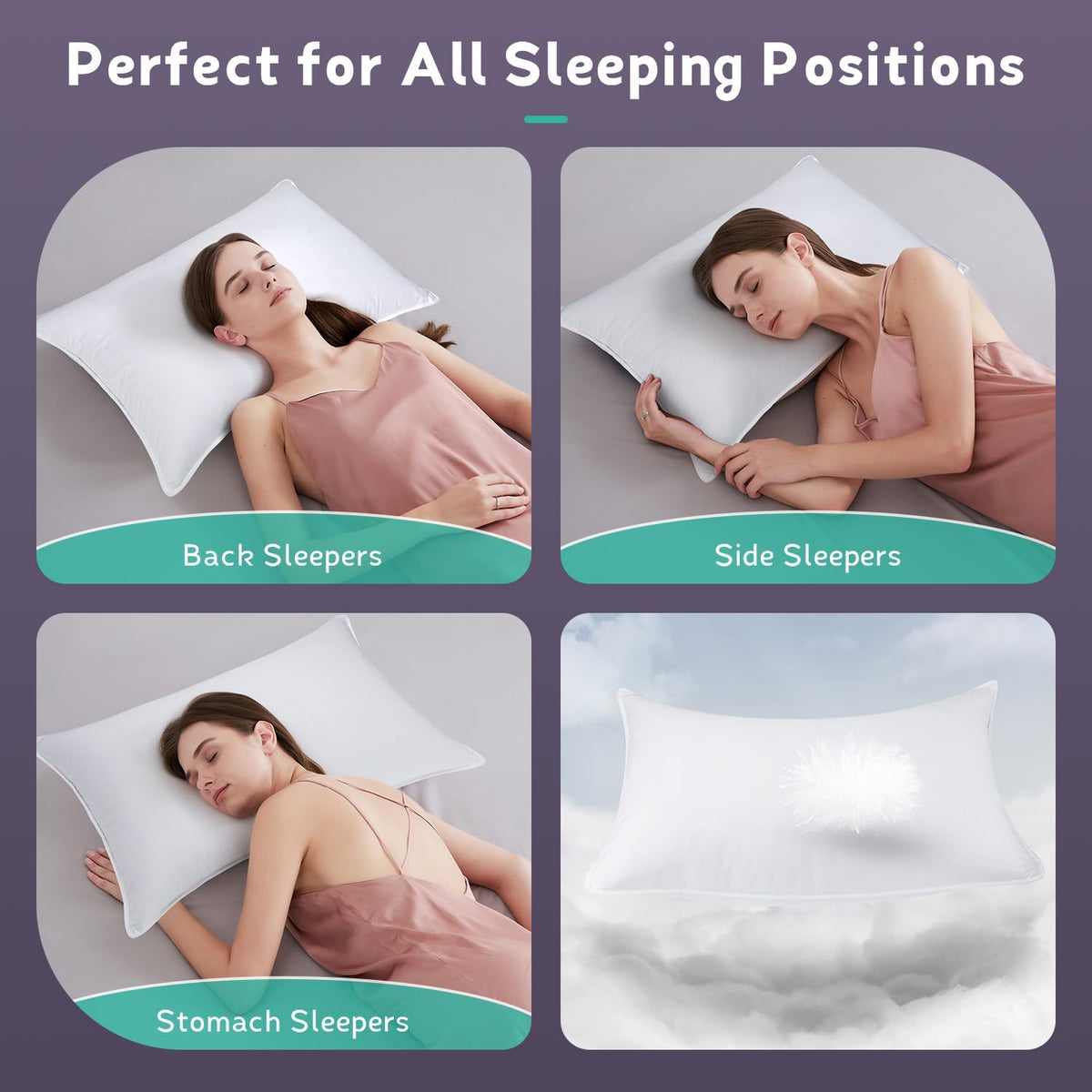 PlushHavenCloud Almohada de plumón de ganso blanco, almohada de luj...