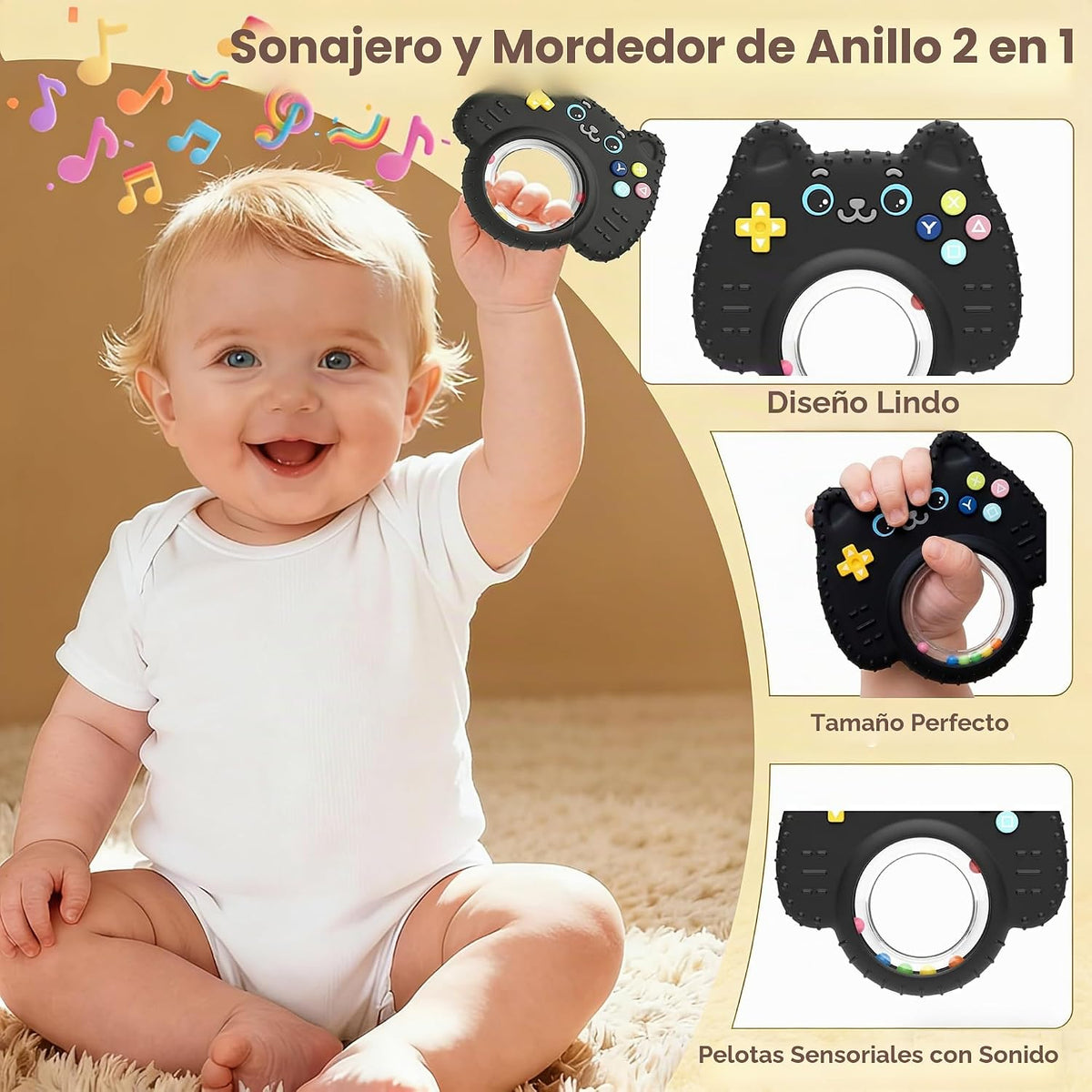 Paquete de 2 juguetes de dentición para bebés de 3 a 6 meses, morde...