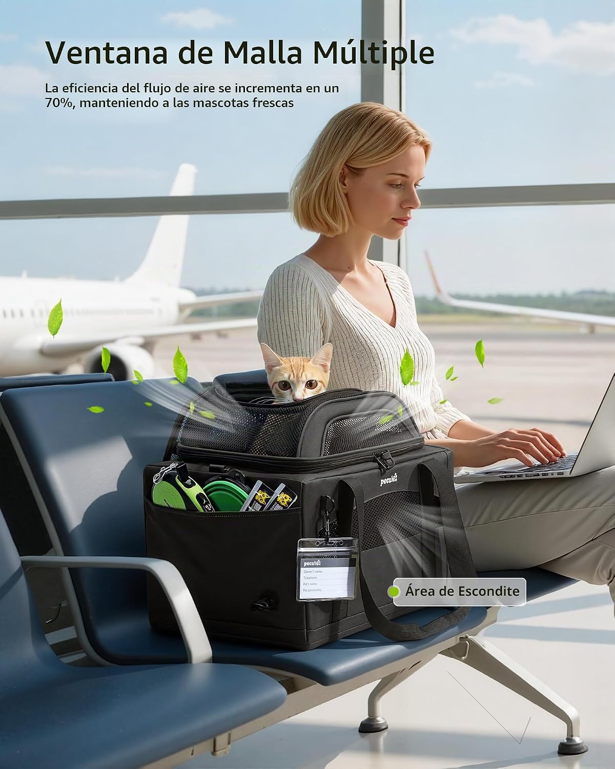 Pecute Transportador de mascotas aprobado por aerolíneas superior p...