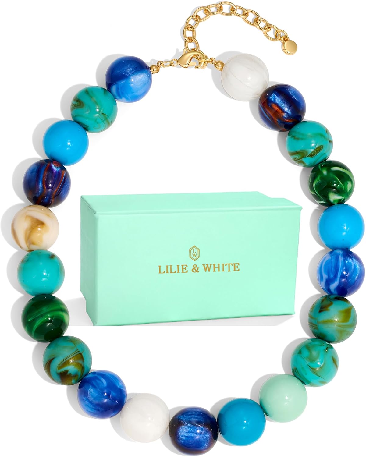 LILIE&amp;WHITE Collares coloridos de cuentas gruesas para mujer, c...