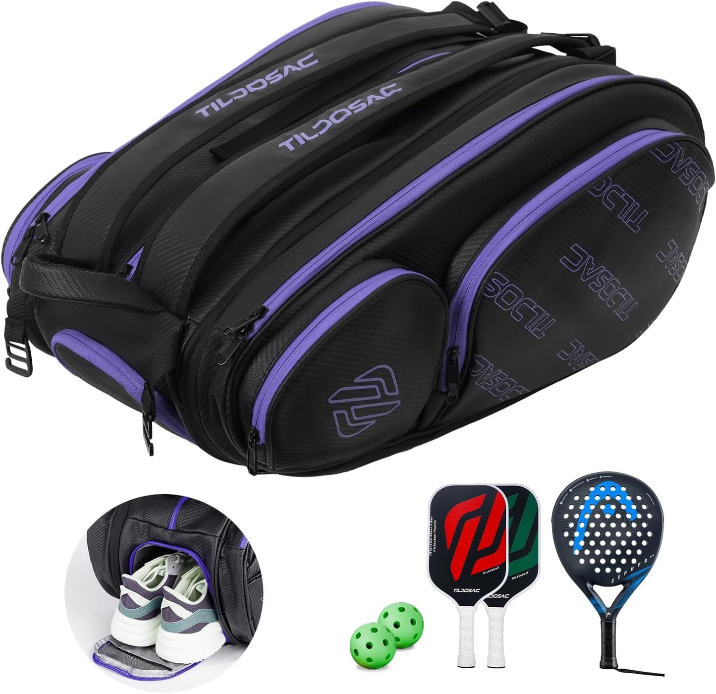 TILDOSAC Bolsa desmontable 2 en 1 para pickleball y pádel para homb...