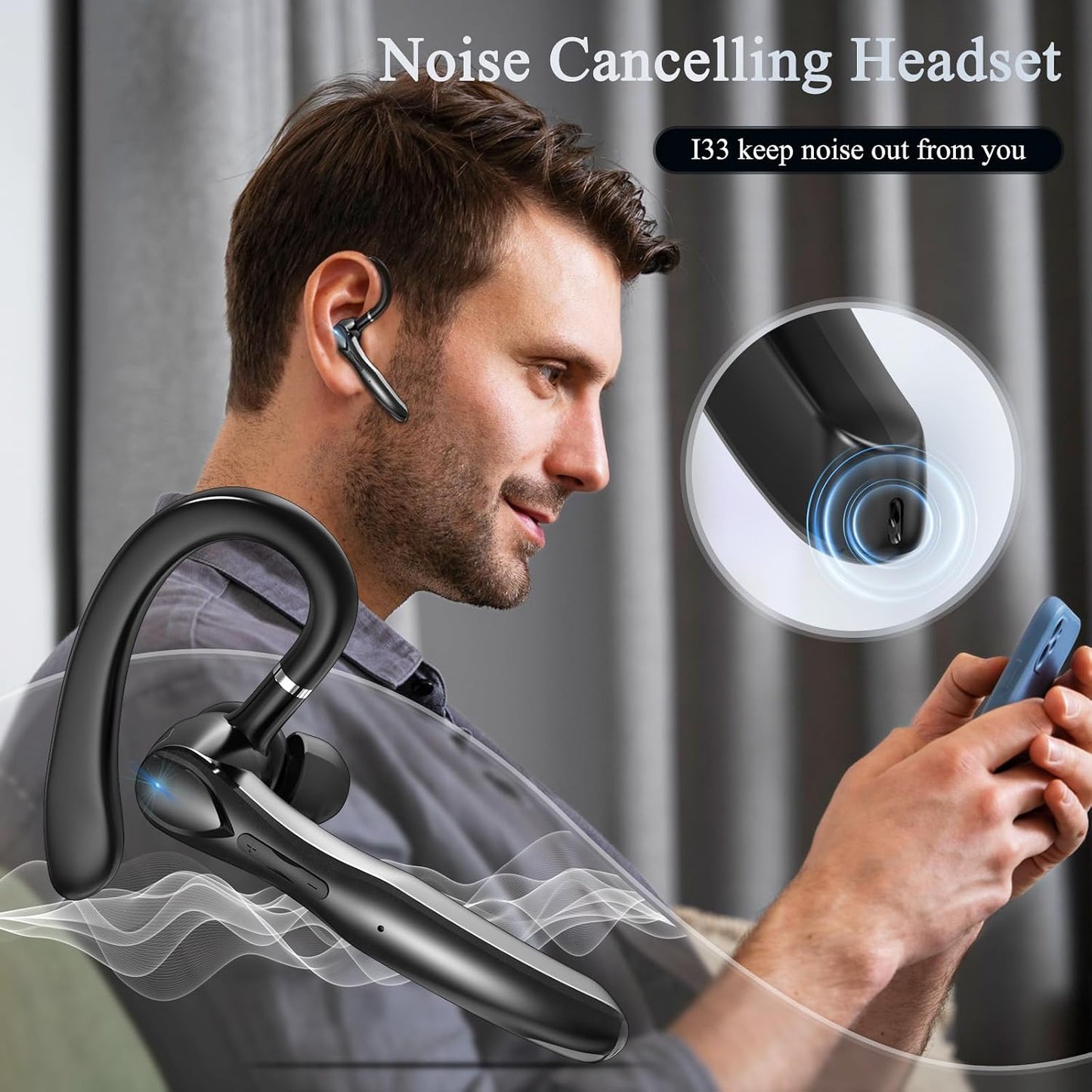 Auricular inalámbrico con Bluetooth, 55 horas de reproducción, auri...
