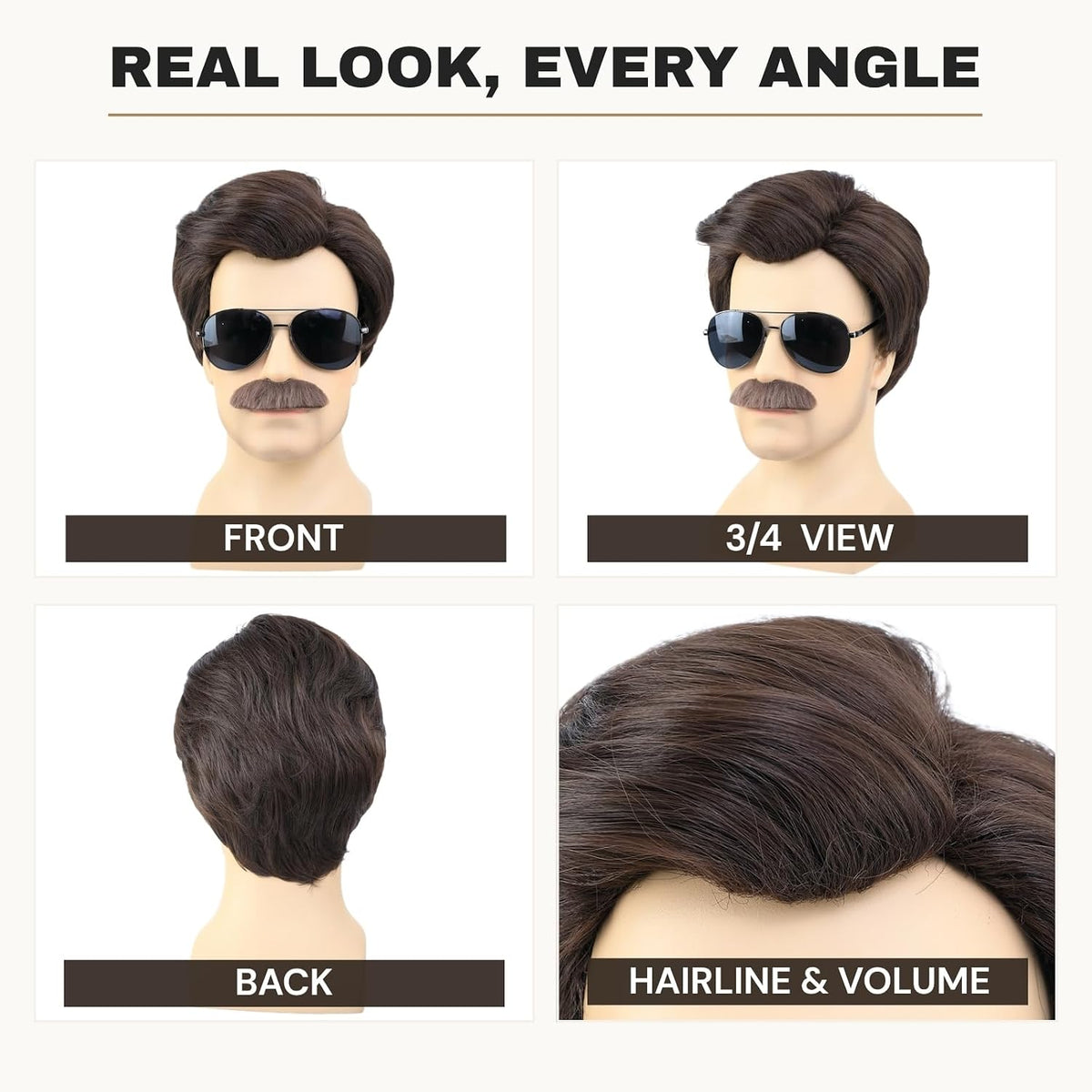 AMZCOS Peluca corta marrón para hombre con Msutache y gafas de sol...