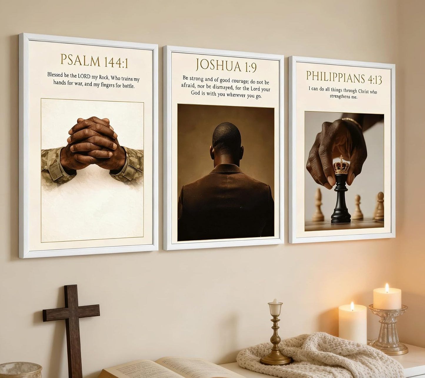 3 pósteres de lienzo cristiano de hombre negro para pared, impresió...