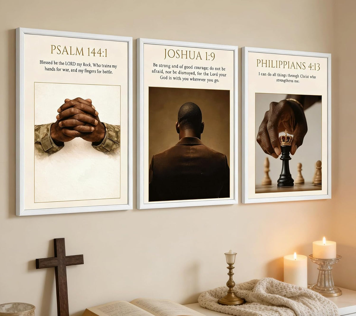 MOGUPA 3 piezas de póster cristiano de hombre negro, arte de pared...