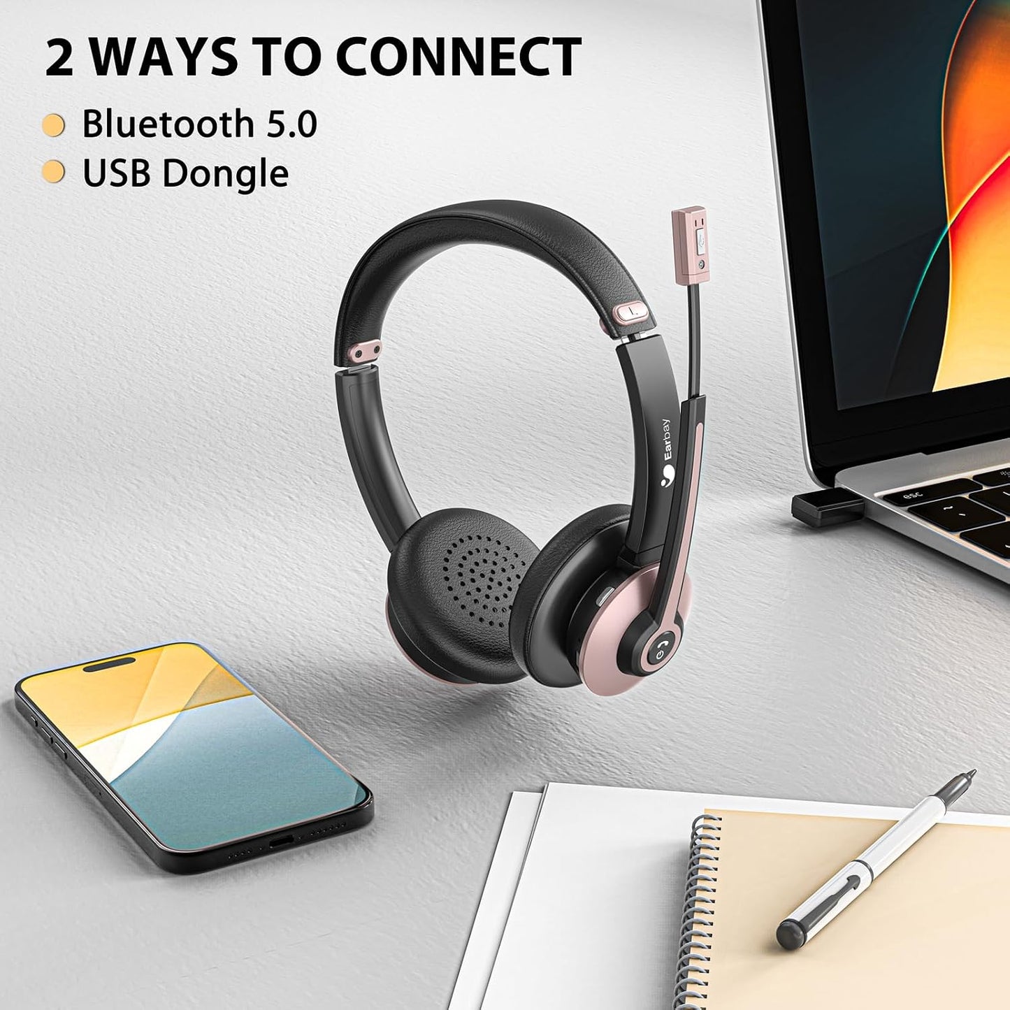 Auriculares inalámbricos con micrófono para el trabajo, auriculares...