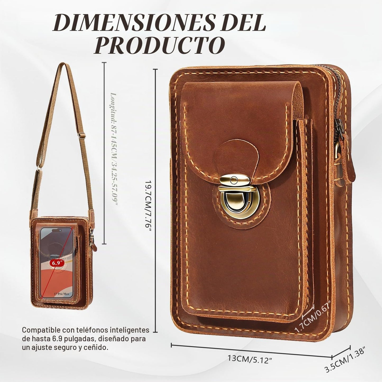 Fasjosma Funda de cuero hecha a mano con trabilla para cinturón, pe...