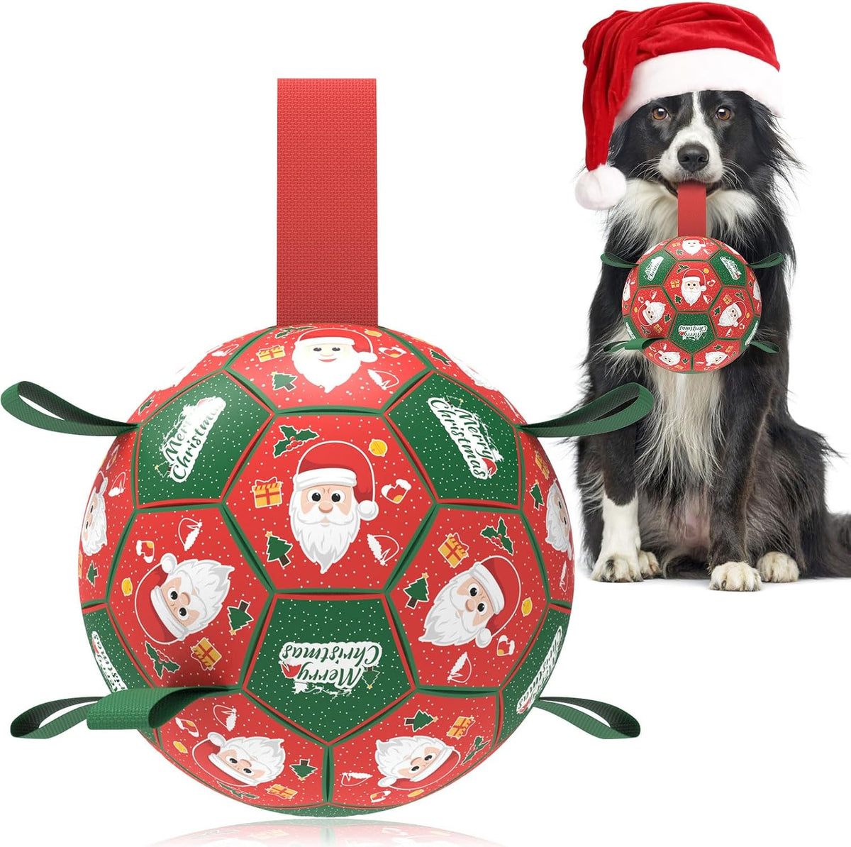 QDAN Pelotas de Navidad para perros con correas, pelota de fútbol p...