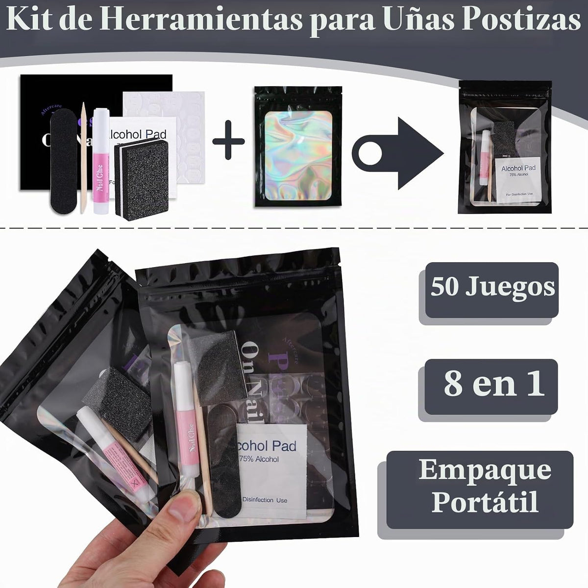 Juego de 50 kits de suministros de uñas desechables (negro) | Kit d...