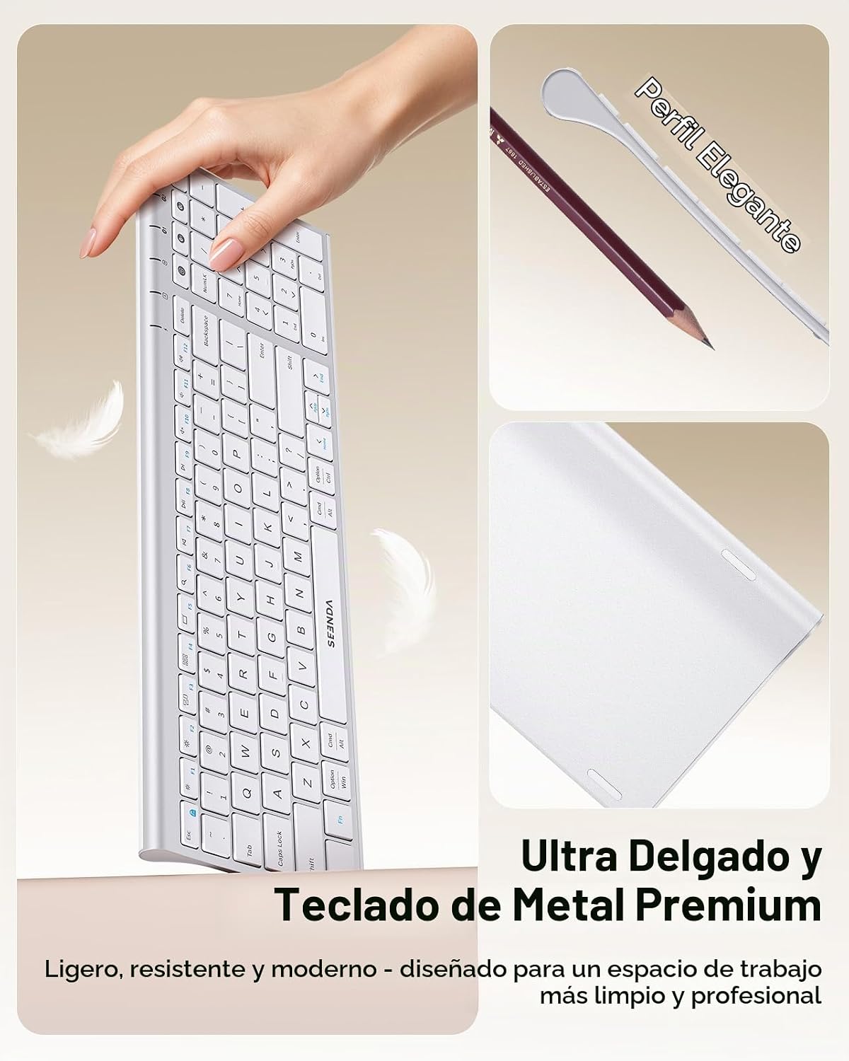 seenda COE401 - Combo de teclado y mouse Bluetooth, recargable, col...