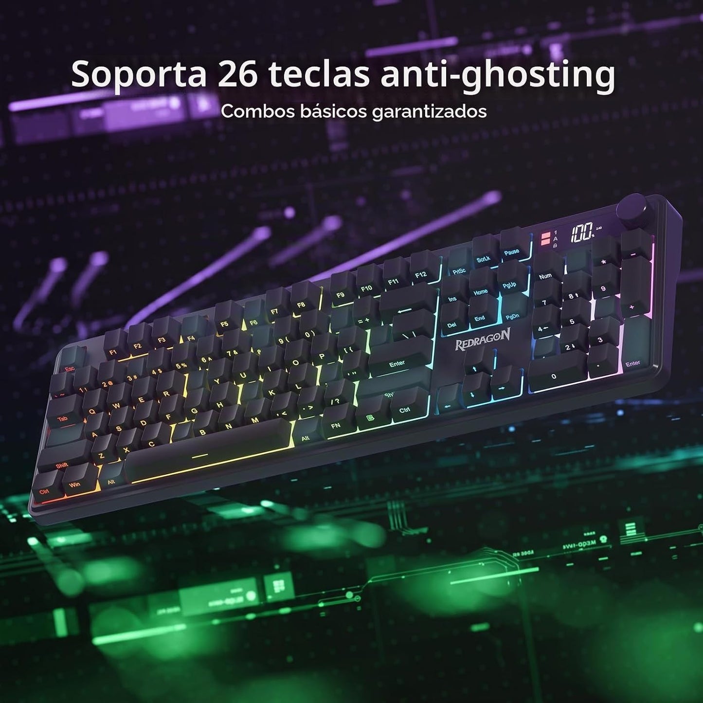 Redragon Teclado inalámbrico K526 PRO RGB para juegos, 104 teclas d...