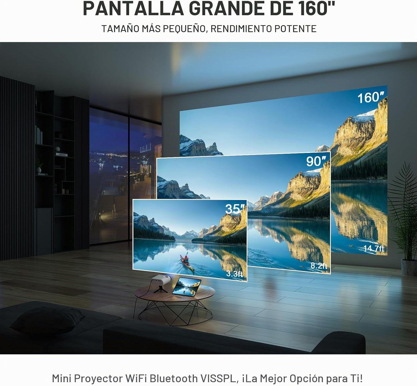 Mini proyector con WiFi y Bluetooth, proyector VISSPL FHD 1080P, pr...