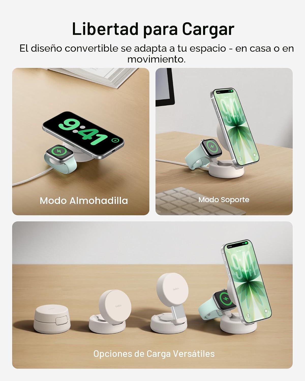 Belkin Qi2.2 25W Cargador inalámbrico 2 en 1 para iPhone, carga ráp...