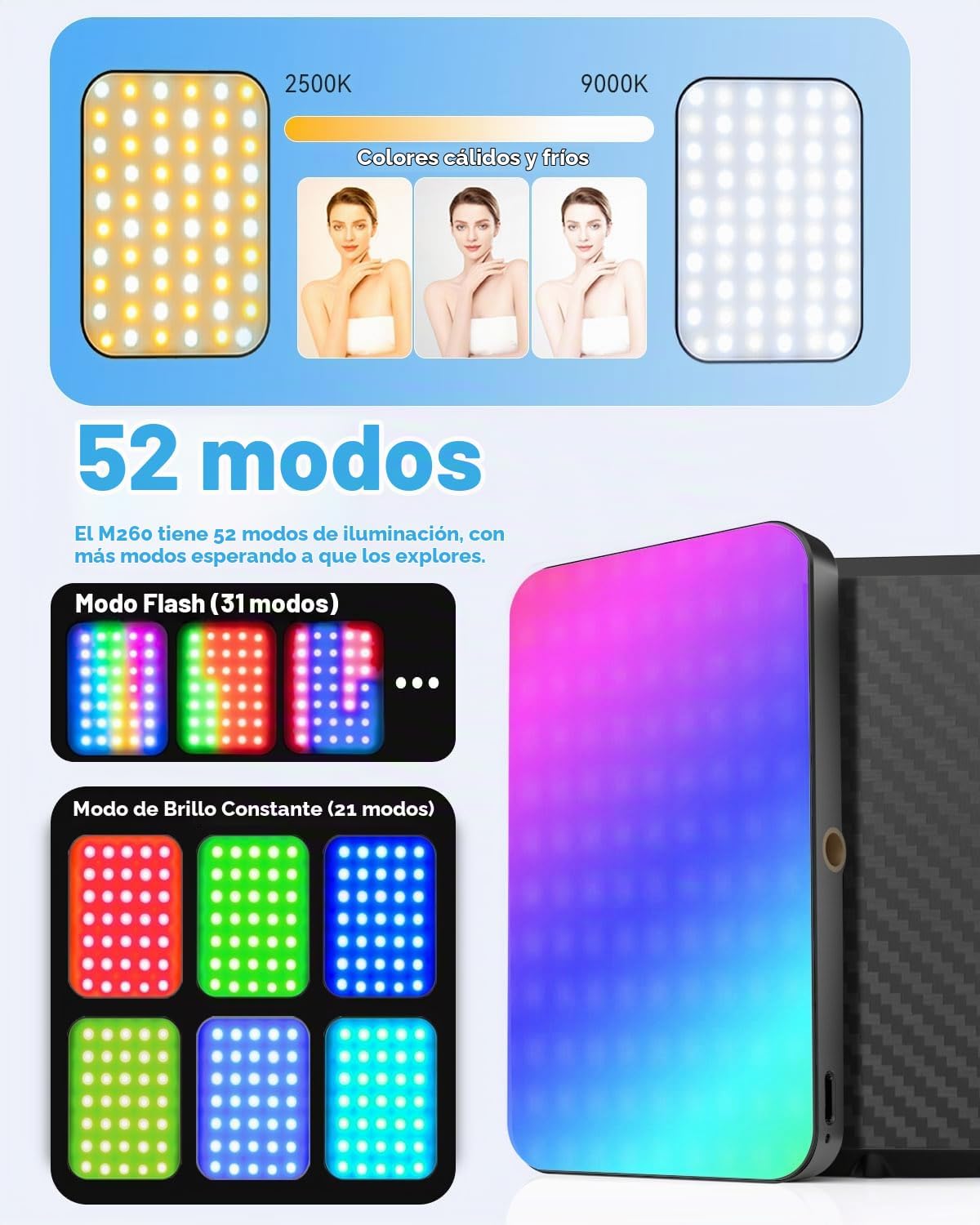 Luz para selfie portátil de 5000 mAh para iPhone: luces de relleno...