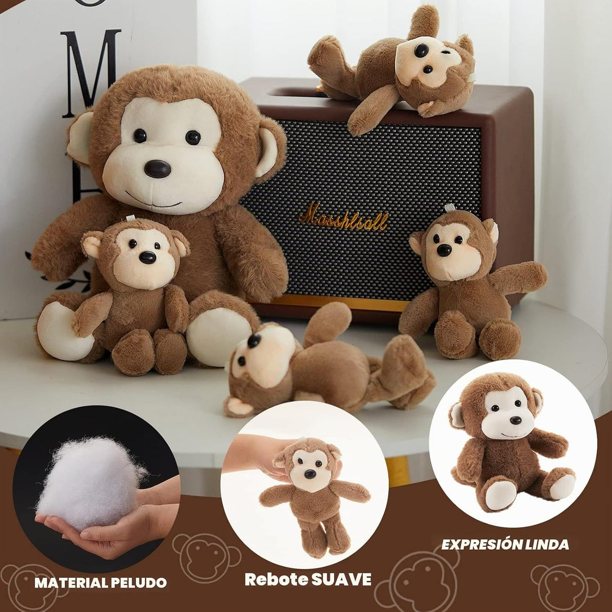 Lewtemi - Juego de 5 animales de peluche grandes con 4 monos bebés...