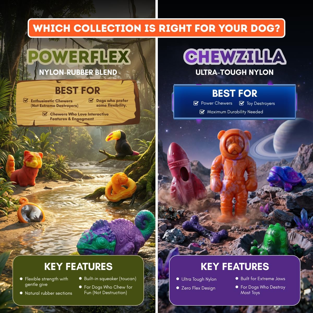 Happy PowerFlex Jungle Trek - Juguetes masticables para perros, jue...