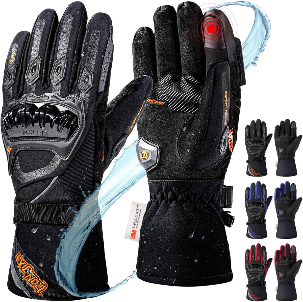 Guantes de moto de invierno cálido apto para pantalla táctil, imper...
