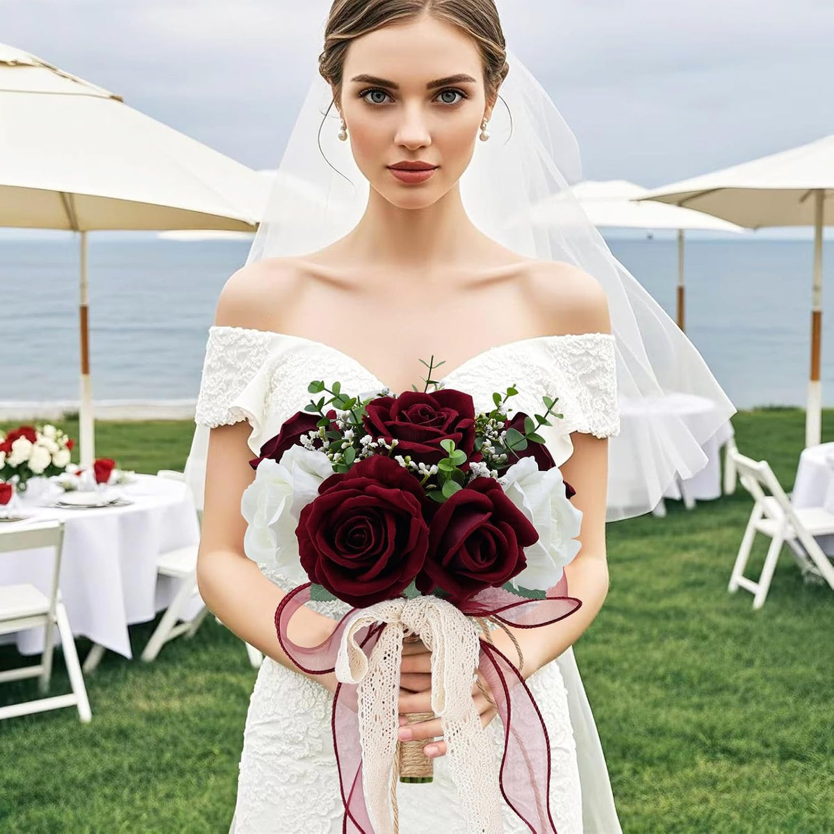 Vkkperp Ramos de boda de 9 pulgadas para novia, dama de honor, rosa...