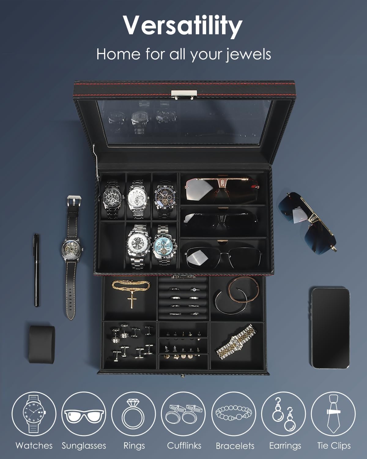 Kukikan Caja Organizadora de Joyería para Relojes, Estuche para Rel...