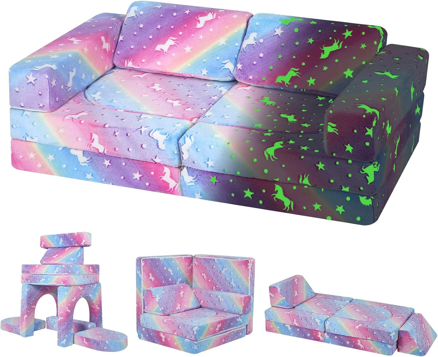 MeMoreCool Sofá de Juego Modular de 10 Piezas Arcoíris que Brilla e...