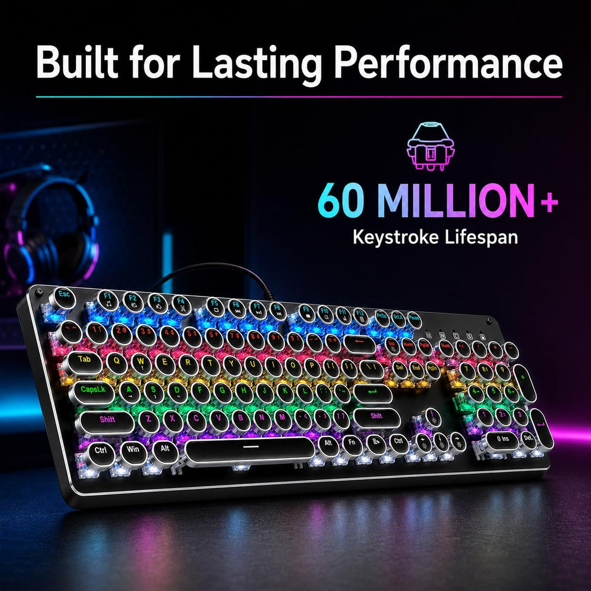 Bevewlpol Combo de teclado mecánico para juegos, teclado USB RGB co...