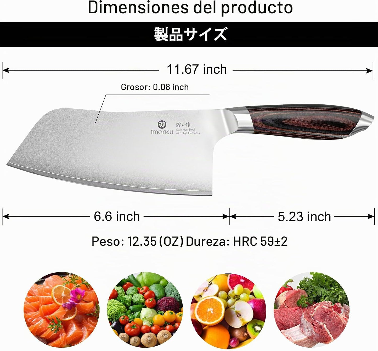 imarku Cuchillo de carnicero japonés de acero inoxidable de alto ca...