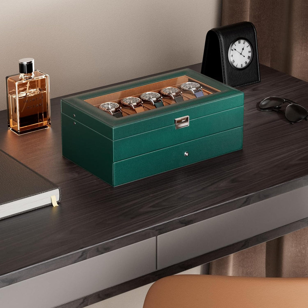 ProCase Caja de reloj, caja de reloj de 12 ranuras para hombre con...