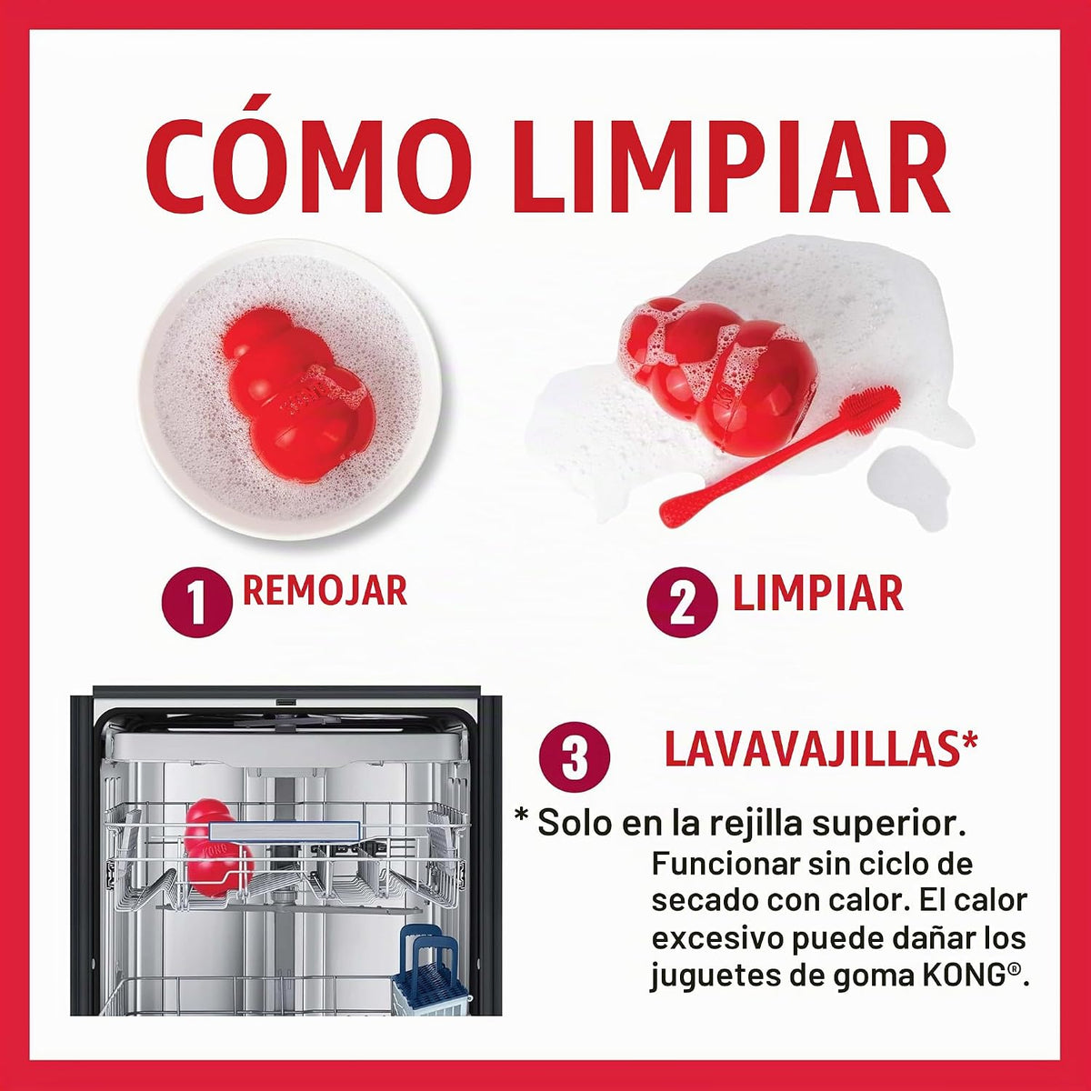 KONG Goodie Bone, juguete de goma natural, rojo, para perros extra...