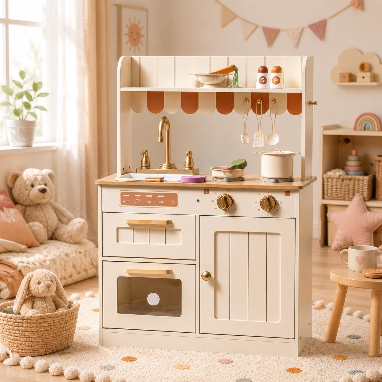 ROBUD Cocina de Juguete, Juego de Cocina de Madera para Niños con D...