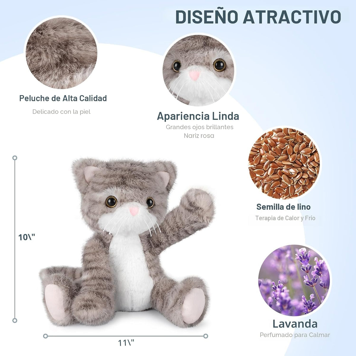 SuzziPals Peluche de gato gris calentable y refrigerable, almohadil...